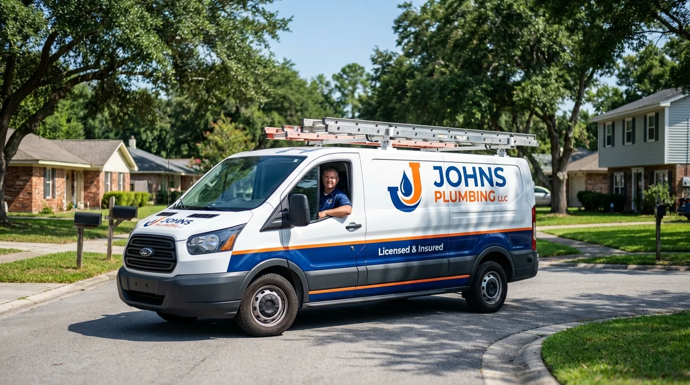 Johns Plumbing LLC service van in Lewisville, NC