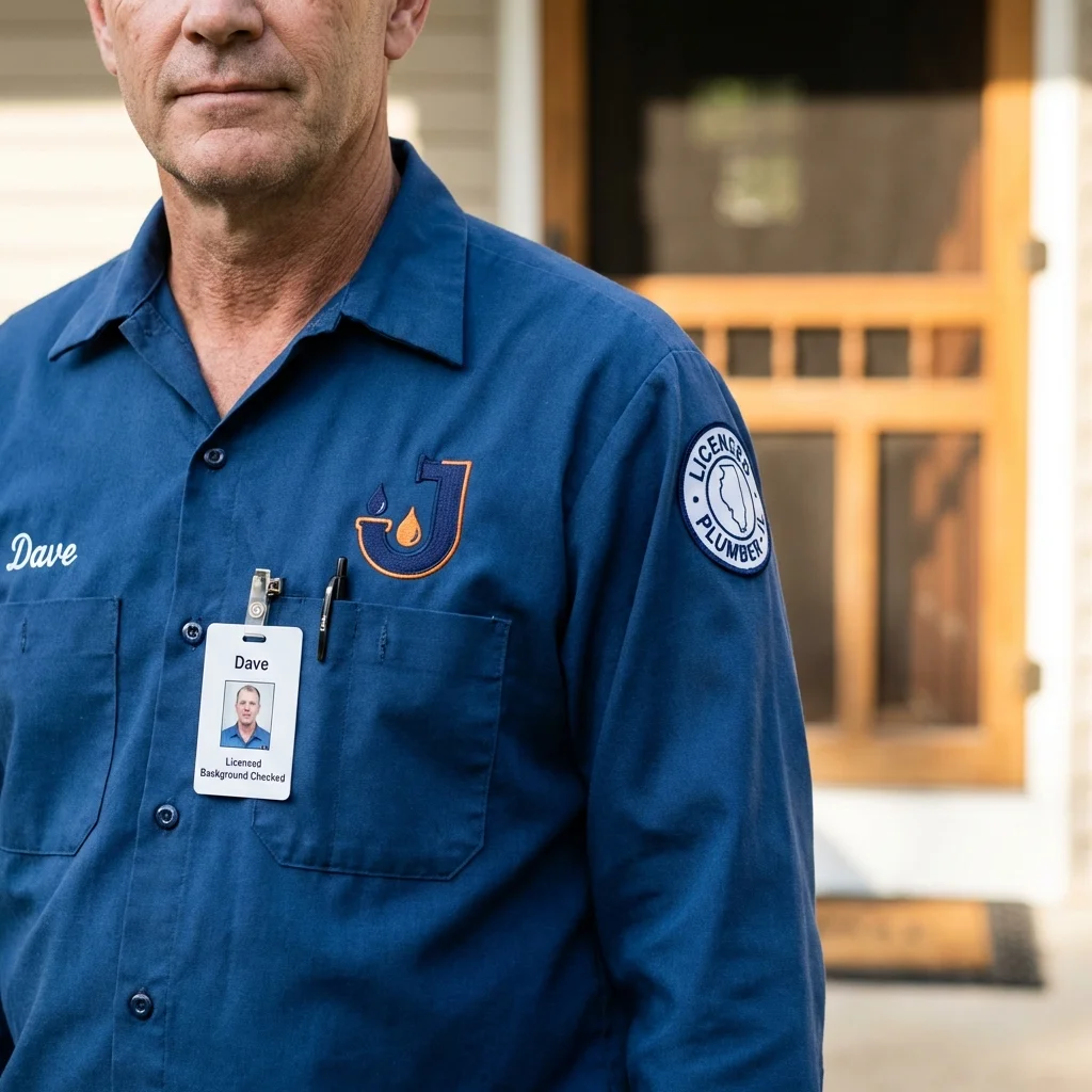 Licensed plumber showing ID badge in Lewisville, NC