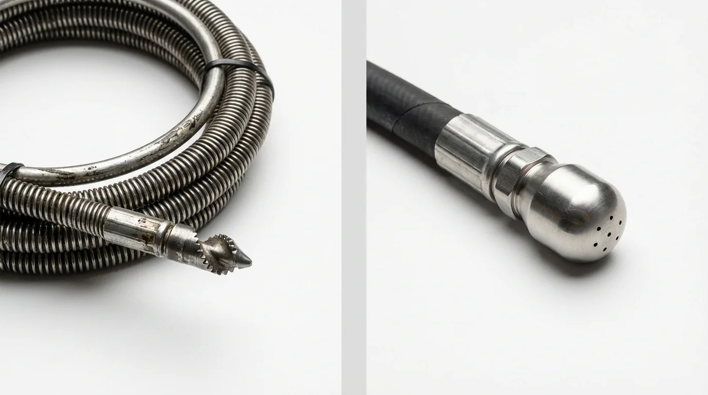 Drain snake cable and hydro jetting nozzle used for drain cleaning in Lewisville, NC