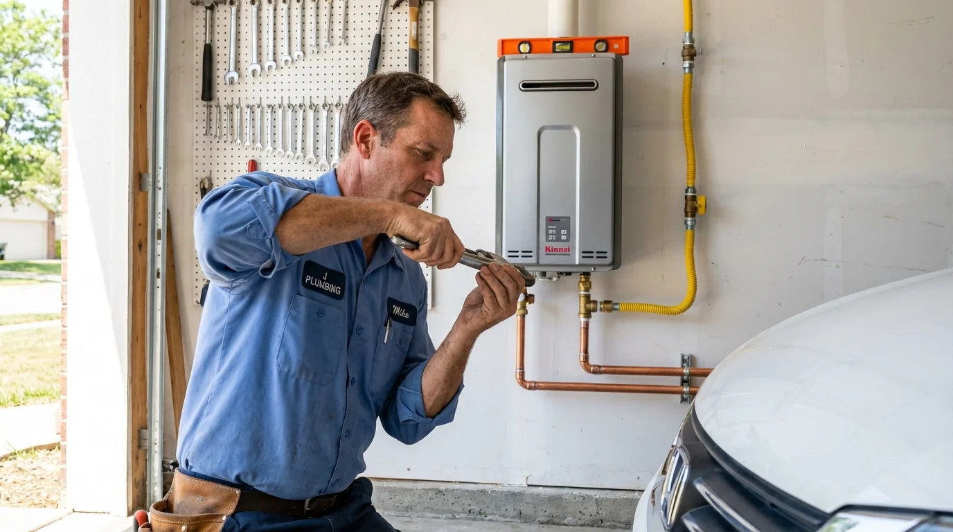Tankless water heater installation by a Johns Plumbing LLC plumber in Lewisville